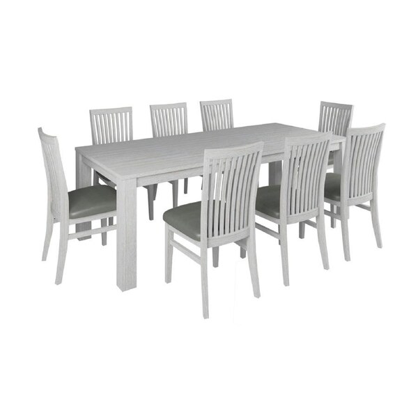 Foxglove 9pc Dining Set 225cm Table 8 PU Seat Chair Solid Mt Ash Wood - White