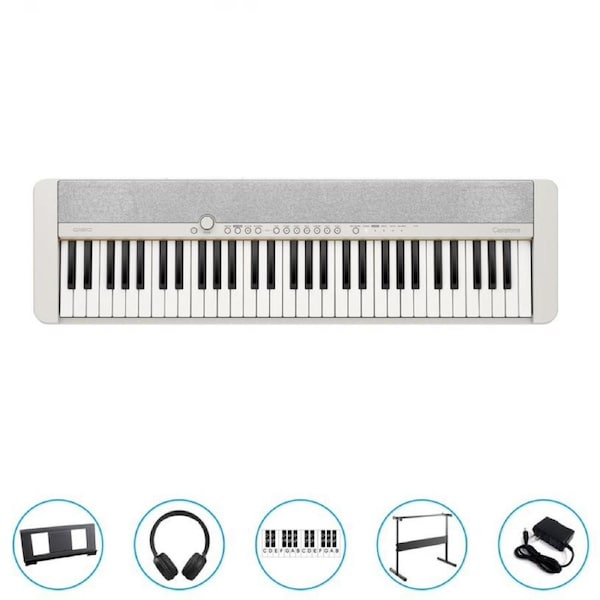 Casio CTS1 Casiotone 61-Key Touch Sensitive Keyboard (WHITE) Bundle w/ H-Stand, Headphones & Accessories
