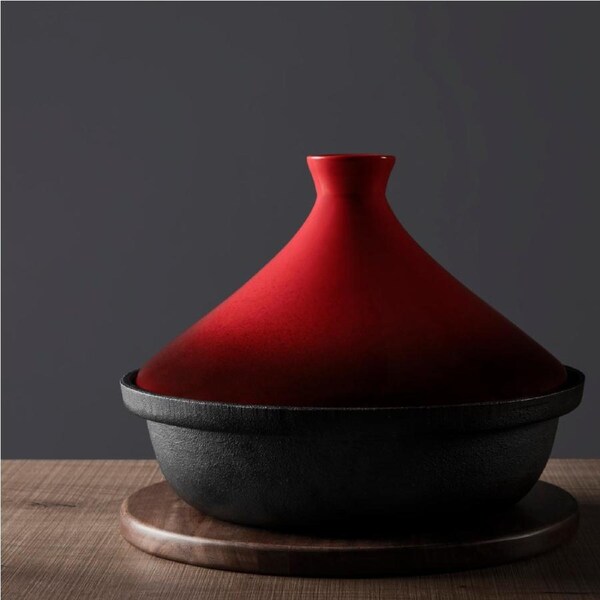 Gourmet Kitchen Signature Cast Iron Tagine with Ceramic Lid Red 25cm