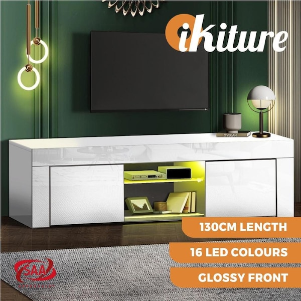 Oikiture TV Cabinet Entertainment Unit Stand RGB LED Gloss Furniture 130cm
