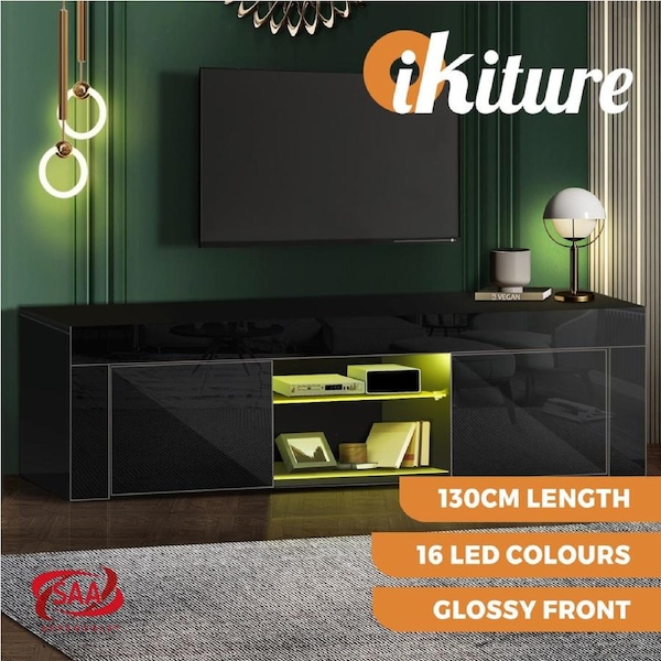 Oikiture TV Cabinet Entertainment Unit Stand RGB LED Gloss Furniture 130cm