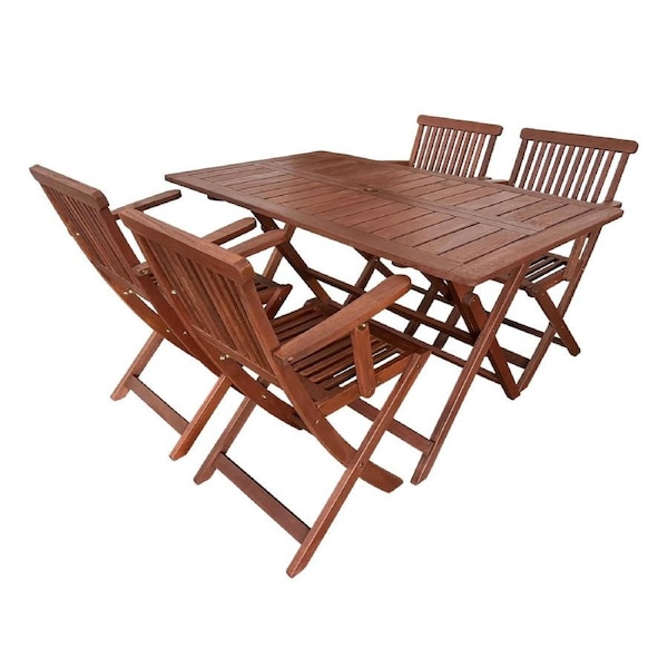 Island Rectangular Folding Table and Armchairs Setting 5pc