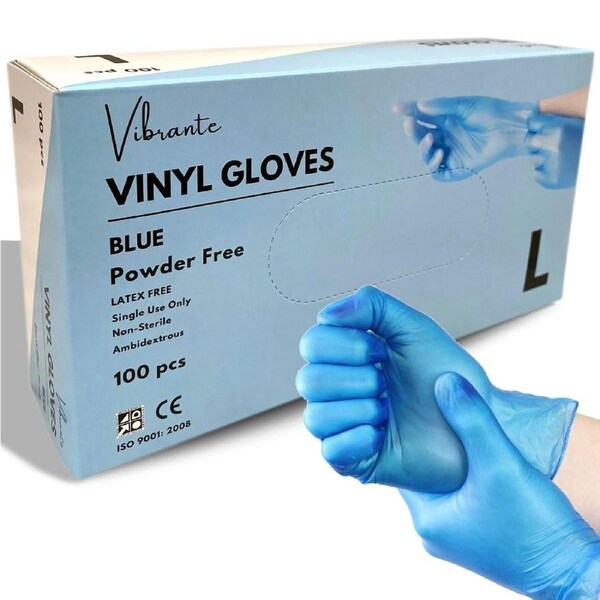 100pcs Vibrante Blue Vinyl Powder-free Gloves - MEDIUM