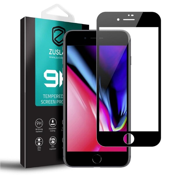 ZUSLAB iPhone 8+ / 8 Plus Tempered Glass Screen Protector Case Friendly 9H Hardness for Apple - Black