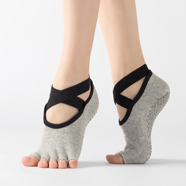 Women Yoga Socks Toeless Non-Slip Grips -Light Grey