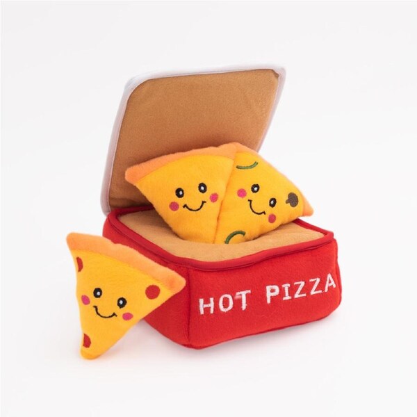 Zippy Paws Burrow Interactive Dog Toy - Pizza Box with 3 Squeaker Toys