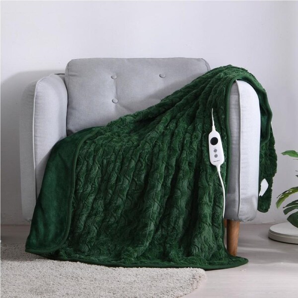 Dreamaker Luxury 500Gsm Faux Fur Electric Heated Throw Blanket Eden 160x120cm