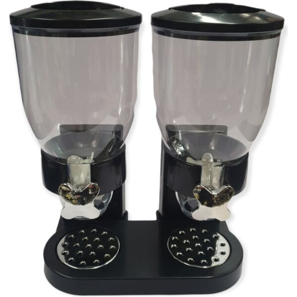 2 x 4L Double Cereal Dispenser Black - Round Rice Grains Countertop Storage