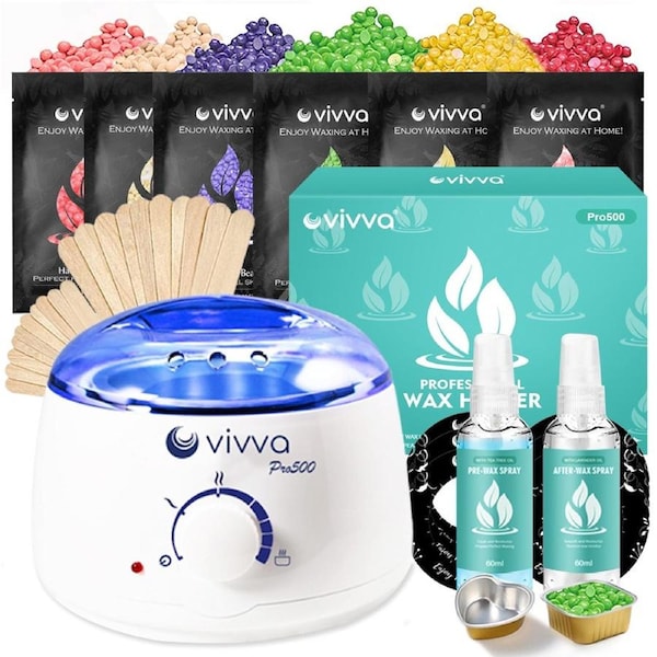 VIVVA Wax Warmer Heater Wax Pot Wax Melter Hard Wax Bean Hair Removal Waxing Machine Kit 600g Wax Bean Beads - White