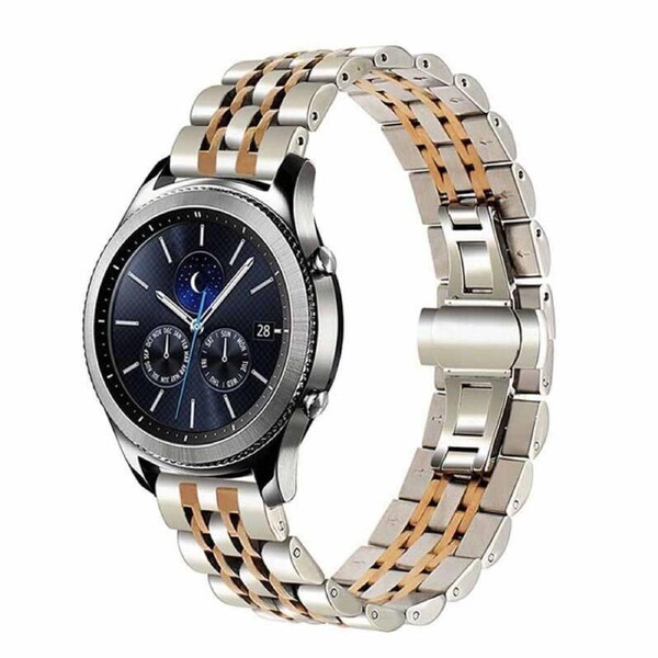 Catzon 22mm Mens Stainless Steel Butterfly Buckle Watchband For Samsung Gear S3/S2/Sport S4-RoseGold