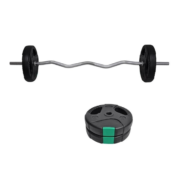 Total 15kg - 120cm Curl Barbell Bar Weight Set + 5kg x 2 Weight Plate