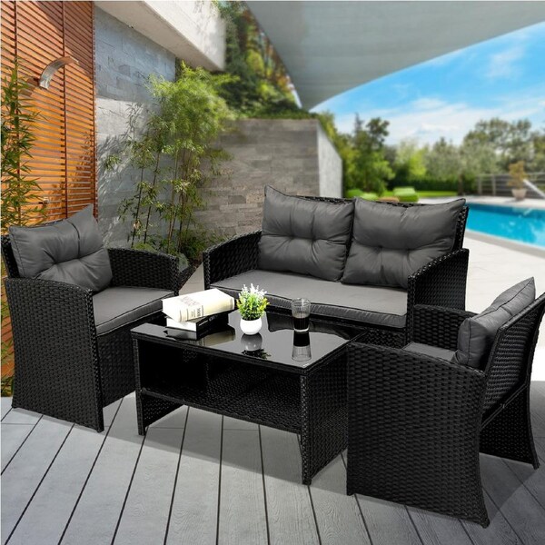 Livsip 4-Piece Outdoor Lounge Furniture Set Wicker Patio Furniture Setting