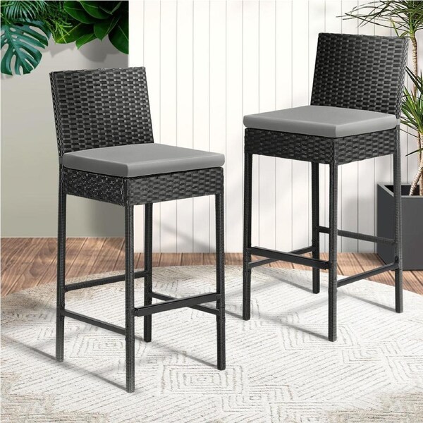 Livsip Outdoor Bar Stools Patio Dining Chairs Rattan Wicker Furniture Set of 2