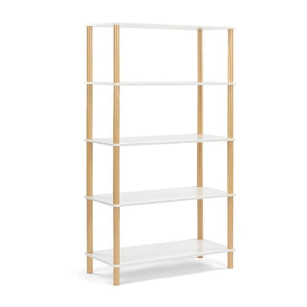 Seth Open Shelf Unit Shelving Display Rectangular 5 levels white and woodgrain