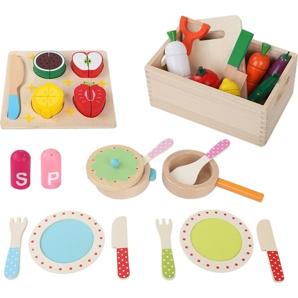 Keezi Kids Pretend Play Food Kitchen Wooden Toys Childrens Cooking Utensils Food