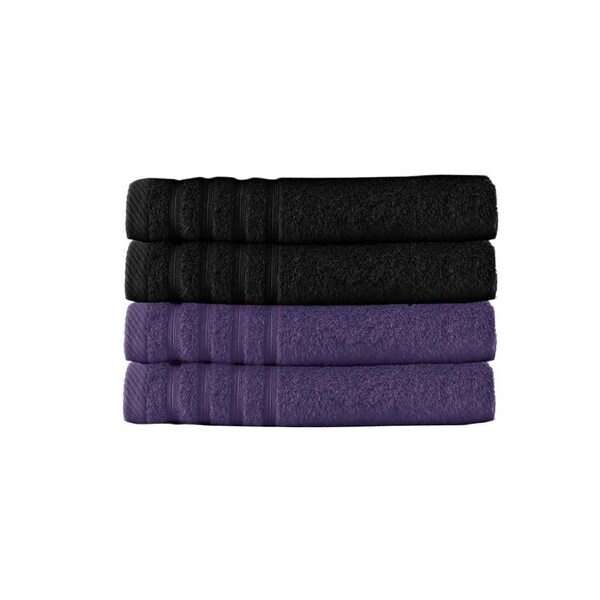 Bath Towel Set 4 Pce Indulgence 2 Black and 2 Grape