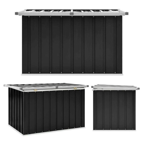 350L Metal Outdoor Storage Chest Weather Resistant Tool Box Grey