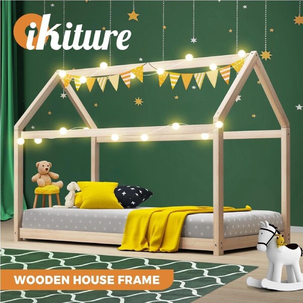 Oikiture Wooden Bed Frame Single Wood Mattress Base Pine Timber Platform