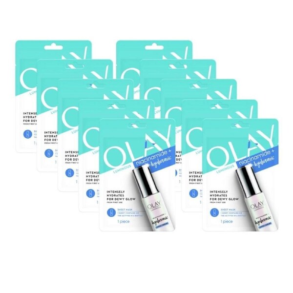 10 x Olay Luminous Sheet Face Mask Niacinamide + Hyaluronic