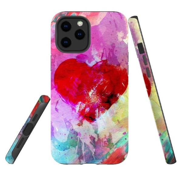 For iPhone 12 & 12 Pro Case Tough Protective Cover Heart Painting