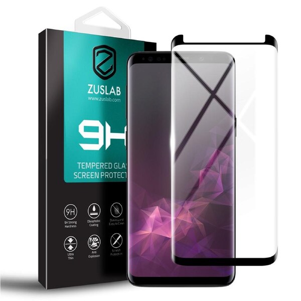 ZUSLAB Galaxy S9+ / S9 Plus Tempered Glass Screen Protector Film 9H Hardness for Samsung - Black