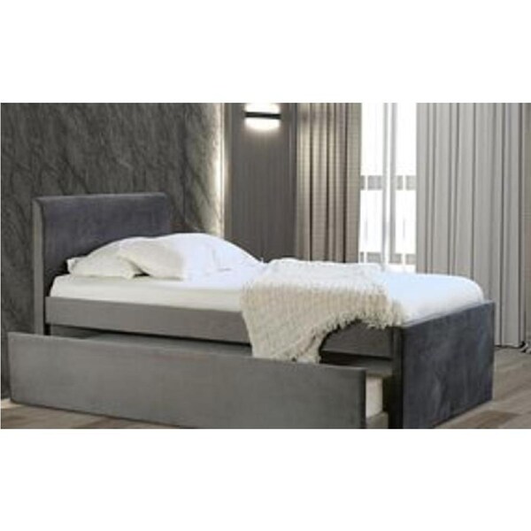 Selina King Single Trundle Storage Bed Frame Velvet Grey