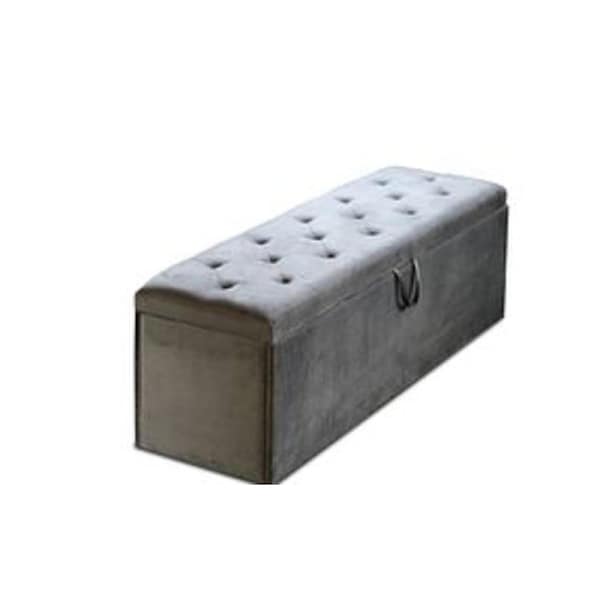 Design Extra Large Ottomon Storage Box Wooden Velvet Grey