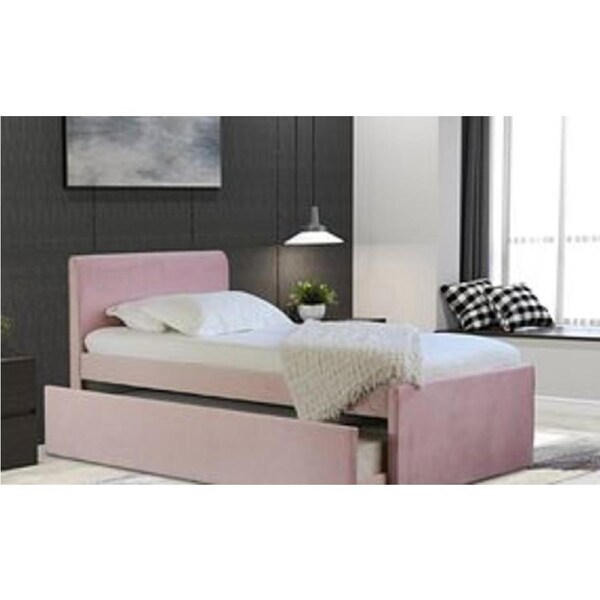 Selina King Single Trundle Storage Bed Frame Velvet Pink