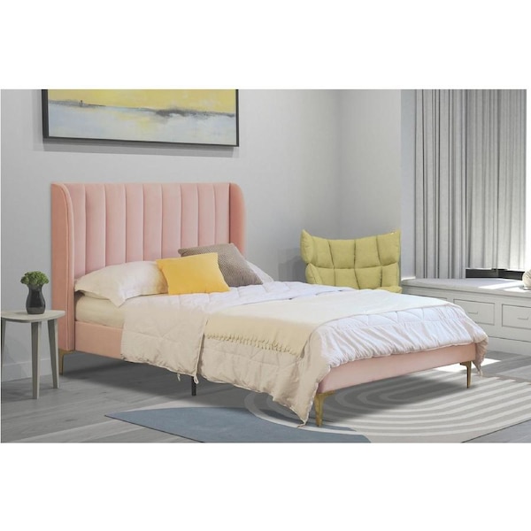 Modern Classic Herman King Velvet Bed Frame Pink with Gold Legs