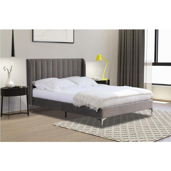Modern Classic Herman King Single Velvet Bed Frame Grey with Black Legs