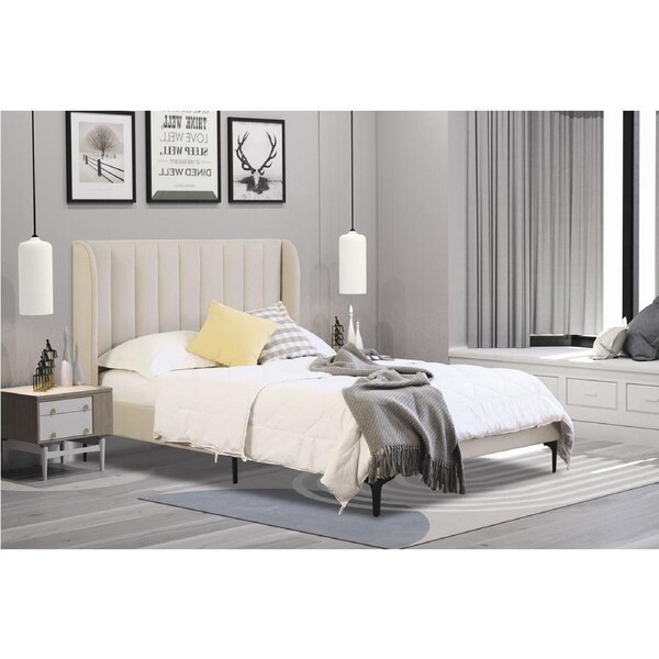 Modern Classic Herman King Single Fabric Bed Frame White Oak with Black Legs