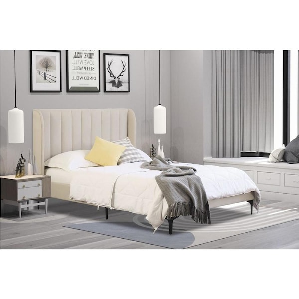 Modern Classic Herman Double Fabric Bed Frame White Oak with Black Legs
