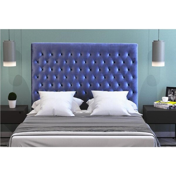 Modern Classic Mansory Queen Velvet Bed Head Blue