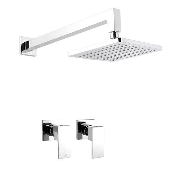 ACA WELS WATERMARK Square 8'' ABS Plastic Rainfall Shower Head 400mm Wall Extension Arm Dropper Twin Taps Chrome