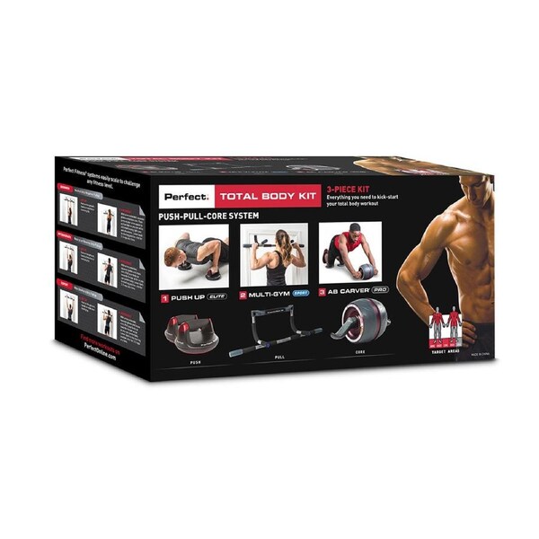 3pc Perfect Fitness Total Body Kit Push Up Elite/Multi-Gym Sport/Ab Carver Pro