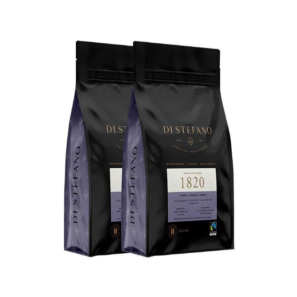 2PK Di Stefano Black Dark Roast Coffee Beans Signature 1820 Blend 250g Hot Drink
