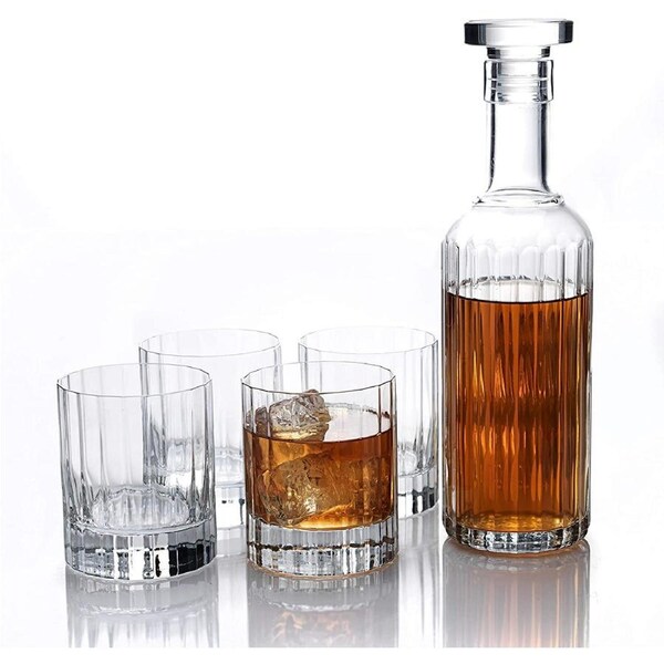 Bach Spirit Glass Whiskey Decanter and Glasses (5 Pieces Set)