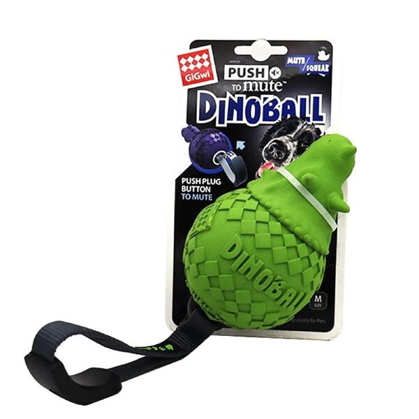 Gigwi Dinoball Triceratops Push to Mute Green Dog Squeaker Toy