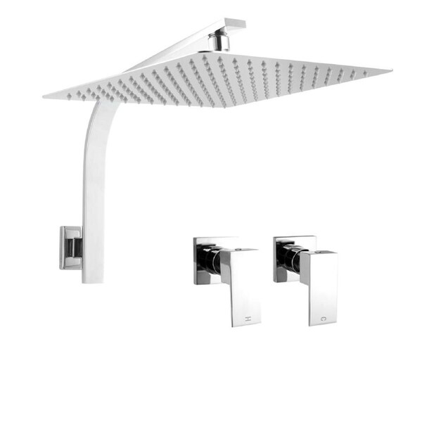 ACA WELS WATERMARK Square 12'' Ultrathin Stainless Steel Rainfall Shower Head Gooseneck Wall Arm Twin Taps Chrome