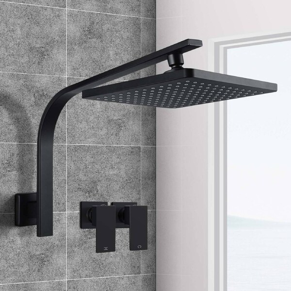 ACA Shower Head Set with Taps Tap 8" Rain Shower Head Square Black WELS