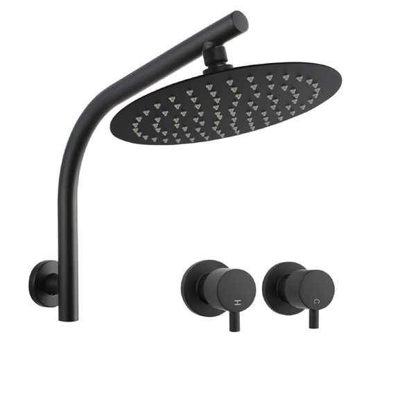 ACA WELS WATERMARK Round 10'' Ultrathin Stainless Steel Rainfall Shower Head Set Gooseneck Wall Arm Twin Taps Black