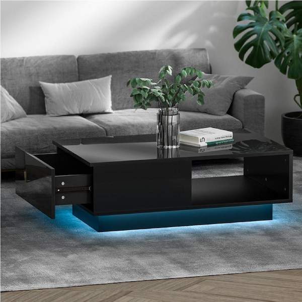 95cm Artiss Coffee Table Led Lights Black