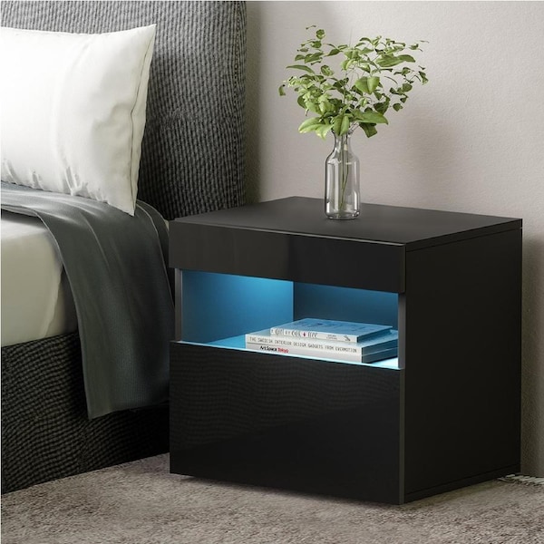 Artiss Bedside Table Drawer LED Side Table - HERES Black