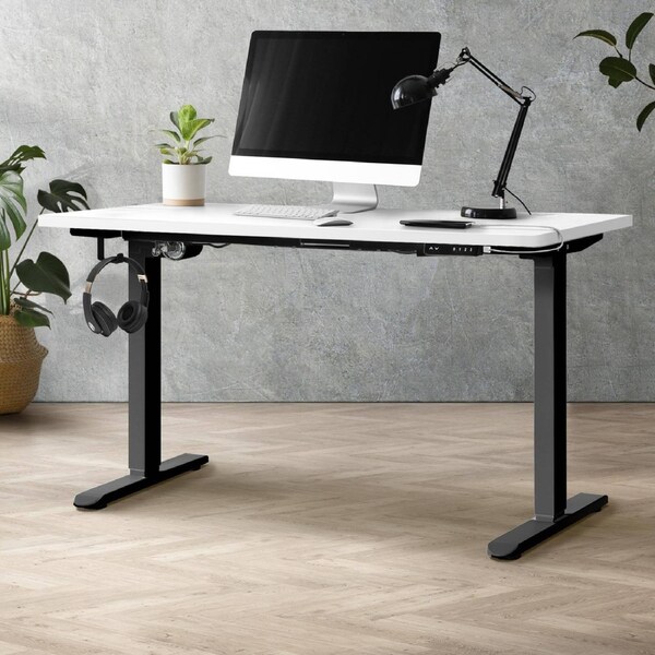 Oikiture 120CM Standing Desk Single Motor Black Frame White Desktop