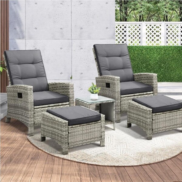 Livsip Outdoor Chairs Recliner Lounge Setting Patio Furniture Garden Wicker Chairs & Table