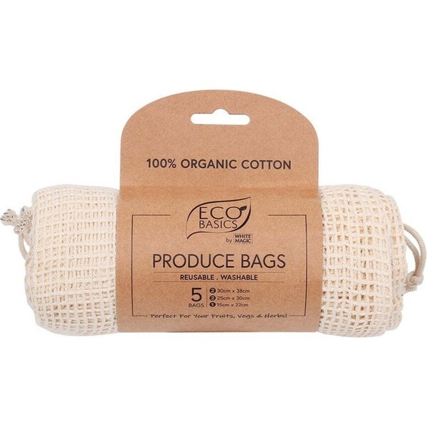 5PK White Magic Eco Basics 38cm/30cm/22cm Produce Fruits/Vegetables Reusable Bag