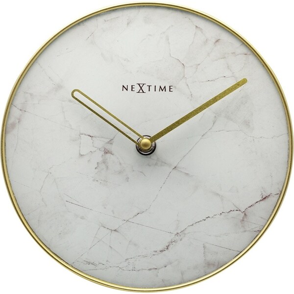 NeXtime 20cm Marble Table/Desk Round Analogue Clock Home/Office Decor White/Gold