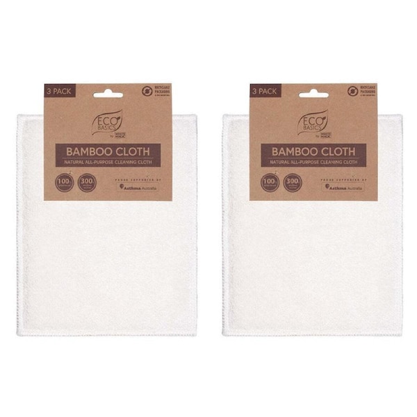 6x Eco Basics Plant-Based Natural Bamboo Fibre All-Purpose Cleaning Cloth WH