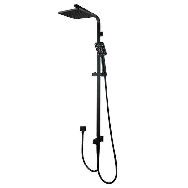 Black Square 8''ABS Rain Shower Head Set 3-Mode Handheld Adjustable Height Rail WELS WATERMARK