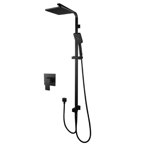 Black Square 8''ABS Rain Shower Head Mixer Tap Set 3-Mode Handheld Adjustable Height Rail WELS WATERMARK